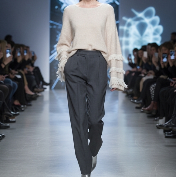 Beautiful Fringe Tan/White Sweater - Picture 6 of 10